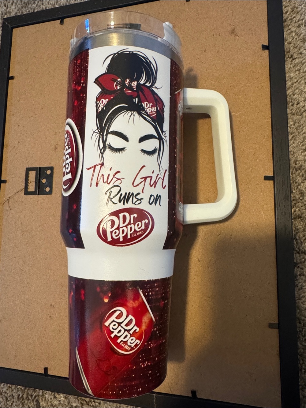 Source Unknown Red and White Dr Pepper Travel Tumbler with Handle